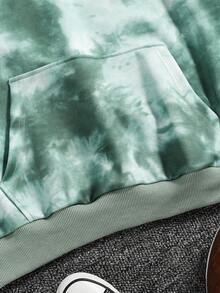 青少年男孩紮染字母圖案袋鼠口袋連帽衫