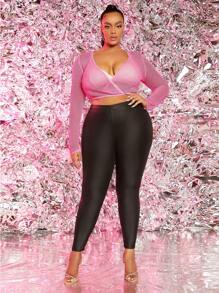 SHEIN SXY 大碼深V領短款開衫不附胸罩 - 玫紅色 - 查看 5