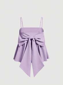 SHEIN MOD 素色大蝴蝶結後荷葉邊吊帶上衣 - 紫丁香色 - 查看 2