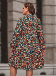 SHEIN Clasi Plus Floral Print Lantern Sleeve Dress - Multicolor - View 2
