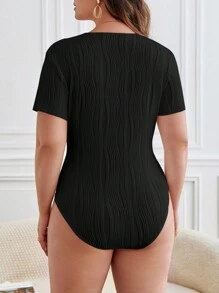 SHEIN Frenchy Plus Solid Bodysuit Without Jeans - Black - View 7