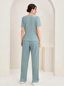 Mulvari Solid Ribbed Knit Top & Pants - Grey - View 2