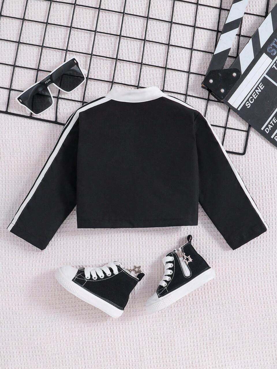 Baby Girl Contrast Side Striped Seam Zip Up Coat