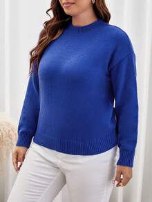 SHEIN Frenchy Plus Drop Shoulder Sweater - Blue - View 3