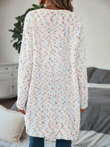 SHEIN LUNE 针织落肩长袖开衫，女士春秋休闲常规袖宽松白色纯色女士开衫，休闲日常装，长袖上衣 - 白色 - 查看 2