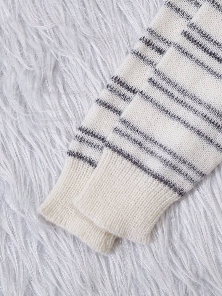 Tween Girl Striped Pattern Surplice Neck Drop Shoulder Sweater