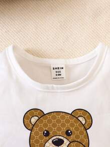 男嬰3入組熊和字母圖案背心上衣 - 杏色 - 查看 4