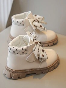 时尚女童蝴蝶黑白圆点舒适儿童靴 - 米色 - 查看 6