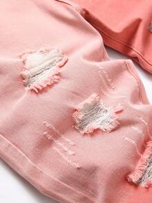 Men's Fashionable Distressed Color Block Denim Jeans - Coral Pink - View 6