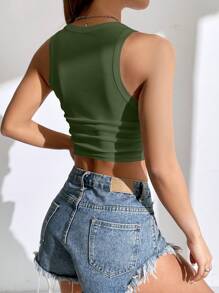 SHEIN EZwear Solid Ruched Side Crop Tank Top