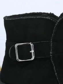 SHUZIA Faux Suede Chi tiết nút buộc Lug Sole Giày ống - màu đen - Xem 3