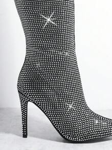 SHUZIA 尖頭水鑽過膝靴子 - 黑色 - 查看 3