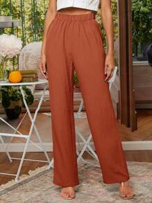 EMERY ROSE Solid Elastic Waist Straight Leg Pants