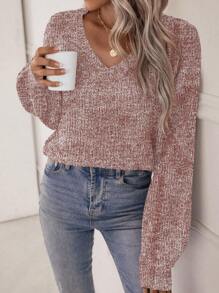 EMERY ROSE Space Dye Drop Shoulder Sweater,Long Sleeve Tops Knit Pullover Fall Winter Sweater - Redwood - View 3