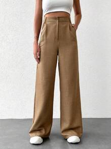 EURMUSE Wide Leg Suit Pants - Khaki - View 4
