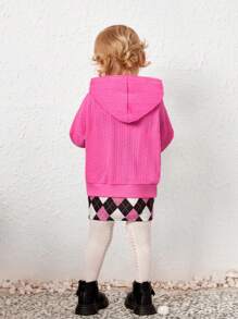 SHEIN Baby Girl Drop Shoulder Hoodie & Argyle Print Dress - Multicolor - View 2
