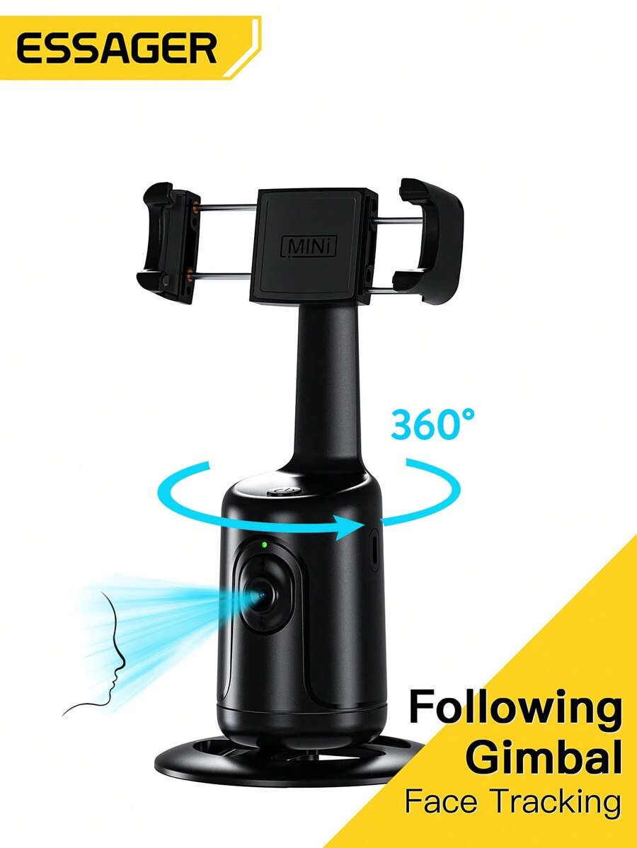 Essager Auto Tracking Phone Holder, Auto Face Tracking Tripod, Portable All-In-One Smart Selfie Stick 360 Rotation Fast Face & Object Tracking Cameraman Robot Mount For Phone Video Vlog Live Streaming