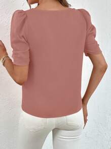 SHEIN Privé 素色泡泡袖襯衫 - 藕粉色 - 查看 3