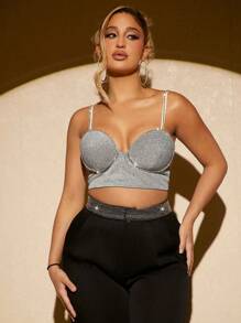 SHEIN SXY Top À Fines Brides Court À Strass Scintillant