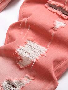 Men's Fashionable Distressed Color Block Denim Jeans - Coral Pink - View 5