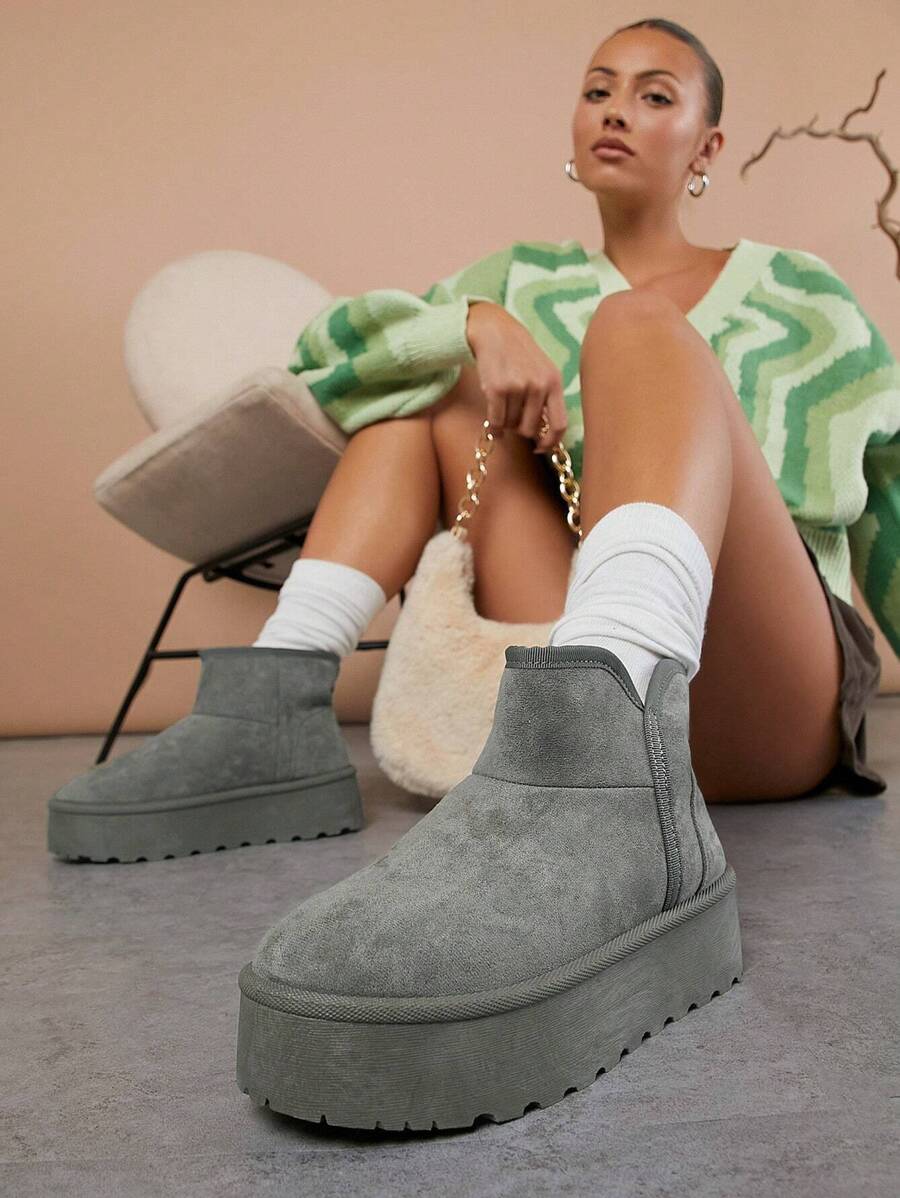 SHUZIA Faux Suede Slip On Ankle Booties - Olive Green - View 1