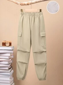 SHEIN Tween Boy Flap Pocket Side Cargo Pants - Khaki - View 1
