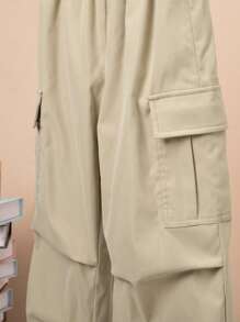 SHEIN Tween Boy Flap Pocket Side Cargo Pants - Khaki - View 4