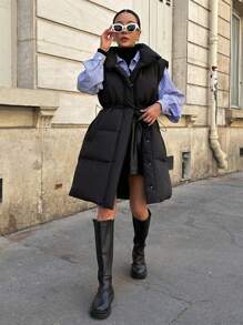 DAZY Cropped Padded Winter Jacket For Women Vest Women Coats - Black - View 4