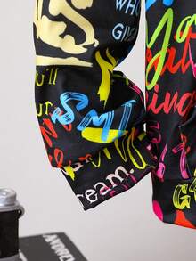 SHEIN Tween Boys Colorful Hooded Street Text Print Streetwear Sweatshirt - Multicolor - View 5