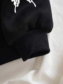 INAWLY 蝴蝶字母图案拉链保暖连帽衫，长袖上衣，适合毕业季、返校季、教师节等场合，女士秋季返校季卫衣 - 黑色 - 查看 4