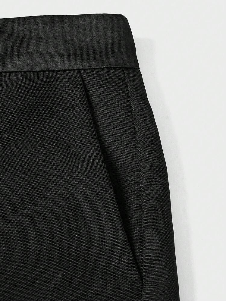 GENTILAND Hombres Pantalones de traje unicolor con bolsillo oblicuo - Negro - Añade 4