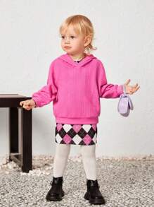 SHEIN Baby Girl Drop Shoulder Hoodie & Argyle Print Dress - Multicolor - View 3