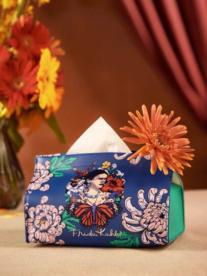 Frida Kahlo X SHEIN 1pc Durable And Simple Tissue Holder With Flower Print