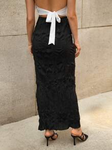 SHEIN Privé Solid Lettuce Trim Skirt - Black - View 2