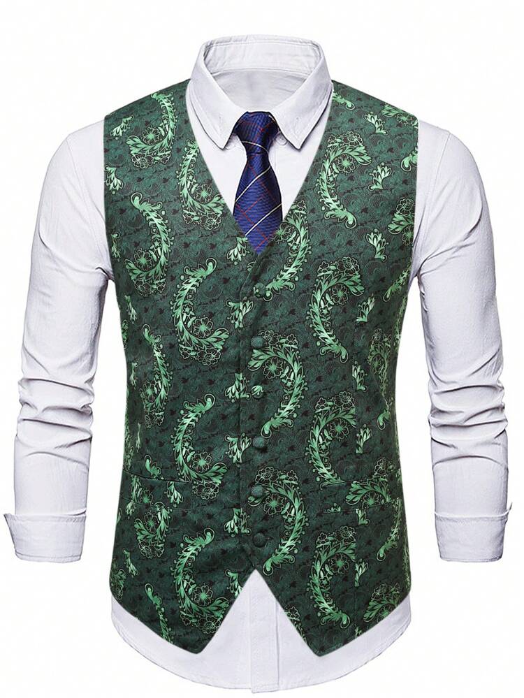 Men Plus 1pc Plants Print Waistcoat