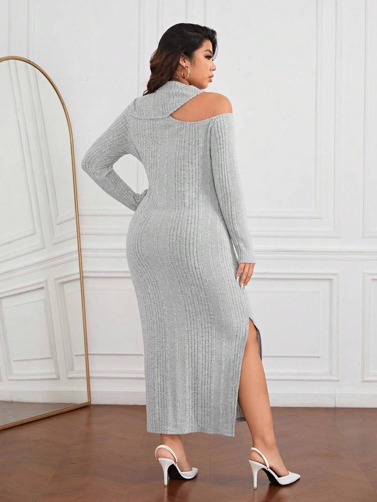 Plus Cut Out Split Thigh Ribbed Knit Dress