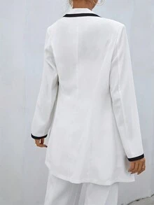SHEIN Privé 撞色滾邊雙排釦西裝外套 - 黑與白 - 查看 3