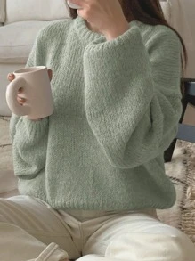 DAZY Suéter de hombros caídos sólido, ropa de otoño - Verde - Ver 2