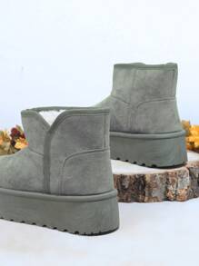 SHUZIA Faux Suede Slip On Ankle Booties - Olive Green - View 3