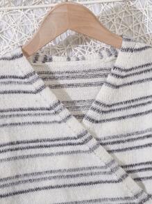 SHEIN Tween Girl Striped Pattern Surplice Neck Drop Shoulder Sweater