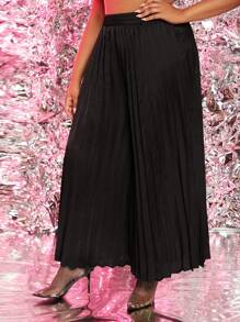 SHEIN SXY Hơn Chất rắn Xếp li Quần ống rộng - màu đen - Xem 6