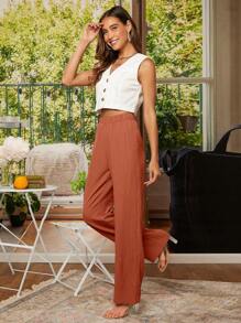 EMERY ROSE Solid Elastic Waist Straight Leg Pants