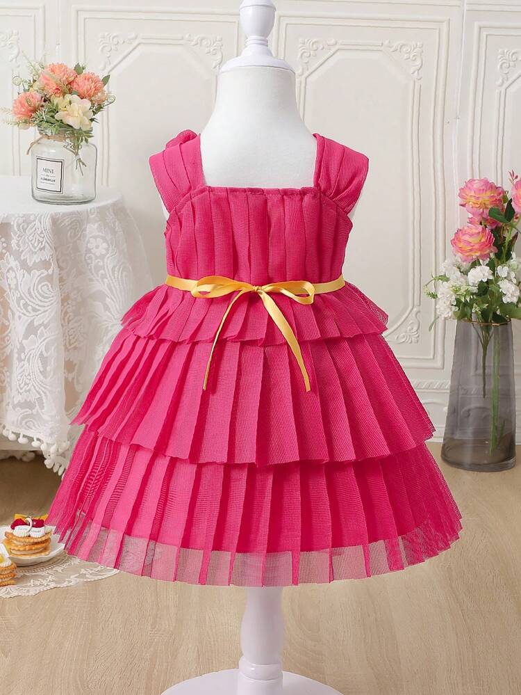 Baby Girl Floral Appliques Layer Hem Dress