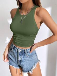 SHEIN EZwear Solid Ruched Side Crop Tank Top