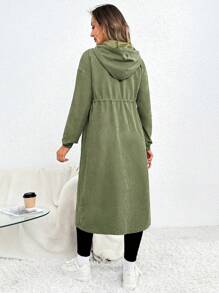 SHEIN Maternity Zip Up Drawstring Waist Hooded Coat - Army Green - View 2