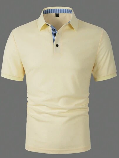 Manfinity Mode Men Letter Embroidery Detail Collar Polo Formal Shirt, For Work