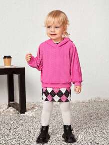 SHEIN Baby Girl Drop Shoulder Hoodie & Argyle Print Dress - Multicolor - View 4