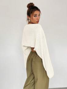 Flirla 素色開門襟落肩袖短款開衫 - 米色 - 查看 2