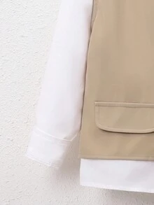 SHEIN Cậu bé Tween Chất rắn Áo khoác vest & Quần & Áo sơ mi - Màu Khaki - Xem 7