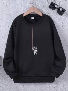 SHEIN Tween Boy Astronaut Print Sweatshirt - Black - View 1
